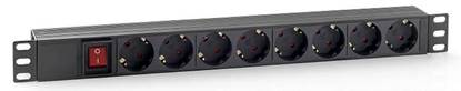 Picture of Multiple Socket for rack 19"– 8 Italian/Schuko sockets, with On/Off switch, 1 unit - Schuko Plug
